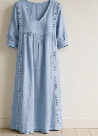 New Arrivals🔥Women's Casual Loose-fitting Patchwork Lace Trim Linen And Cotton Dress