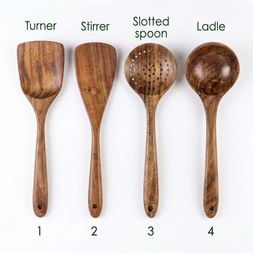 Small Leaf Acacia Wood Utensil Set