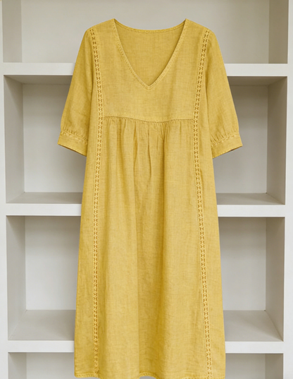 New Arrivals🔥Women's Casual Loose-fitting Patchwork Lace Trim Linen And Cotton Dress