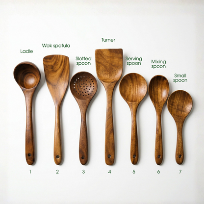 Small Leaf Acacia Wood Utensil Set