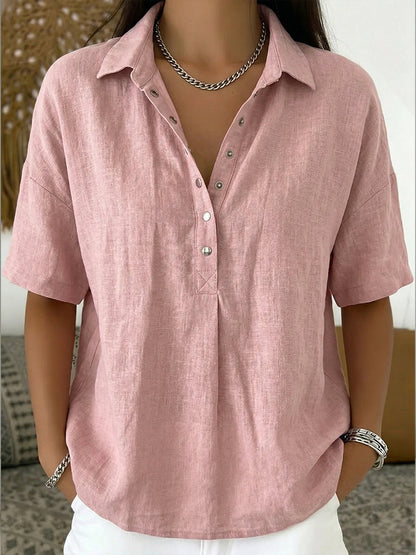 Women’s Cotton Linen Polo Shirt – Casual Short Sleeve Summer Top