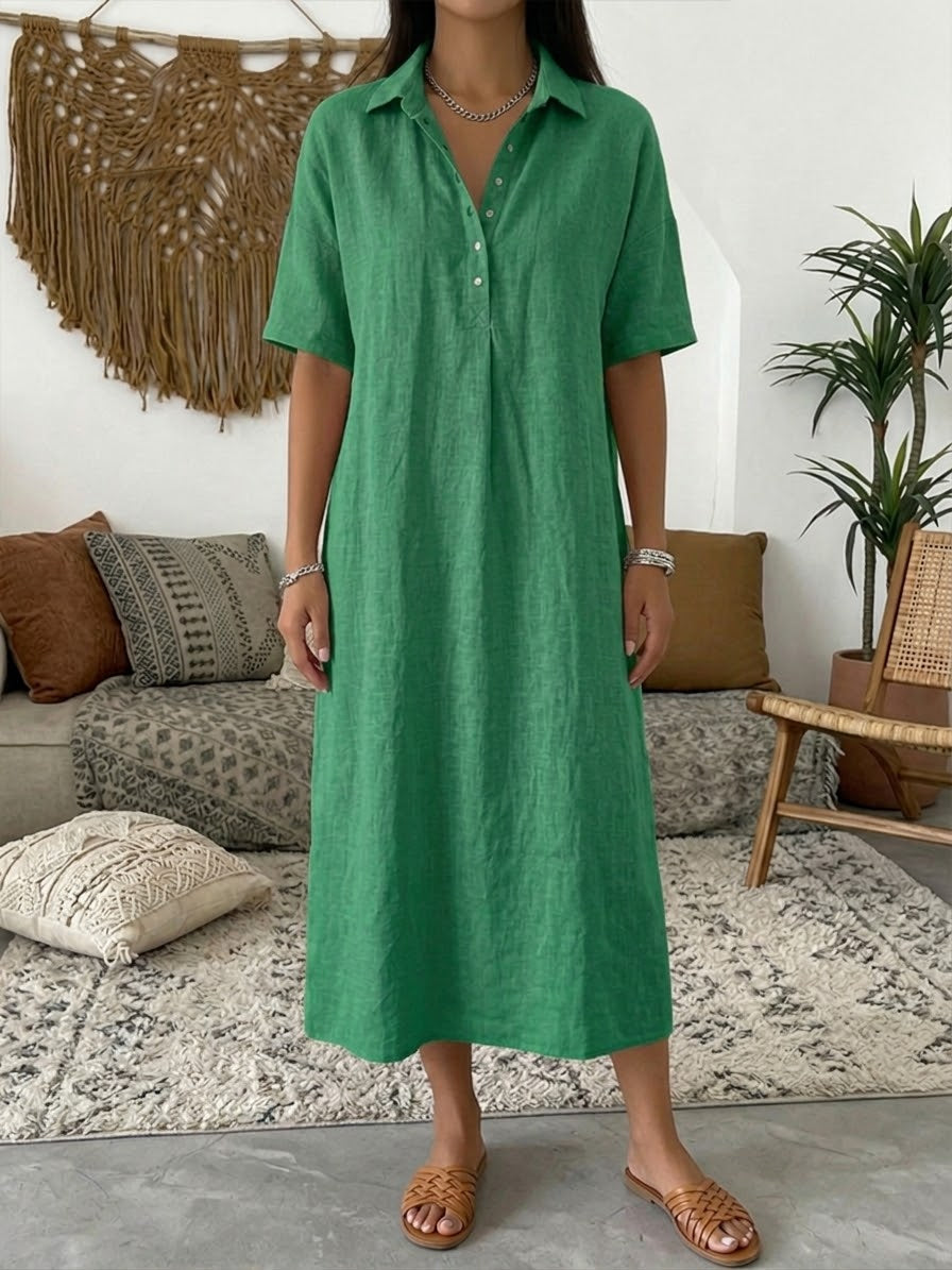 Women’s Cotton Linen Polo Dress – Casual Short Sleeve Summer Dress